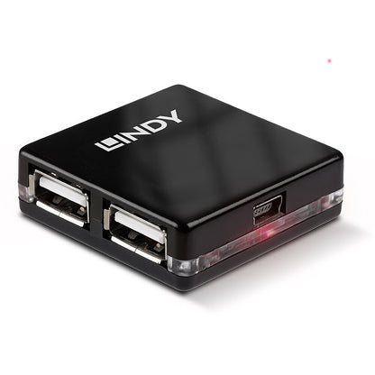 Lindy 42742 4 Port USB 2.0 Mini Hub – High Speed 480Mbps, Compact Black Design