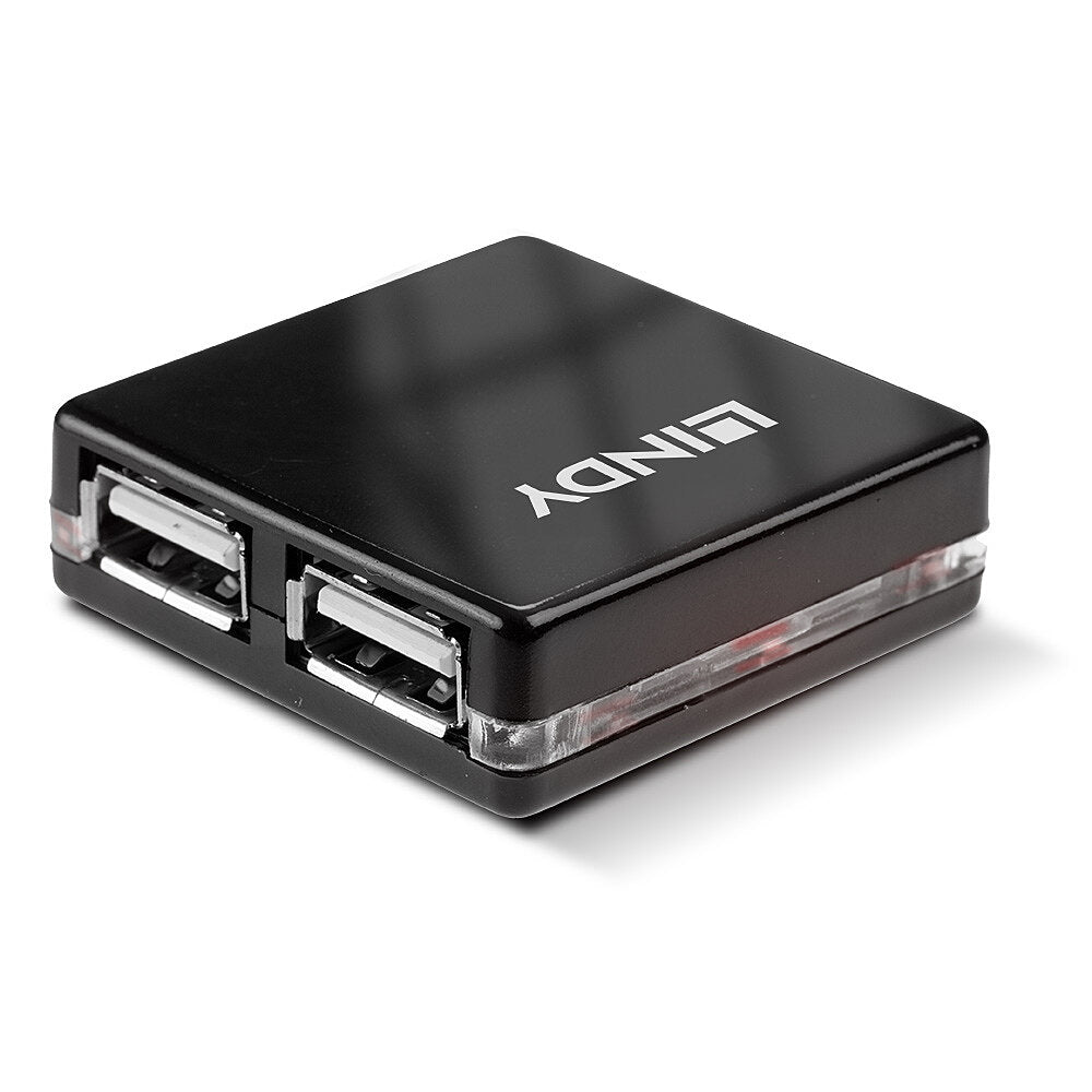 Lindy 42742 4 Port USB 2.0 Mini Hub – High Speed 480Mbps, Compact Black Design