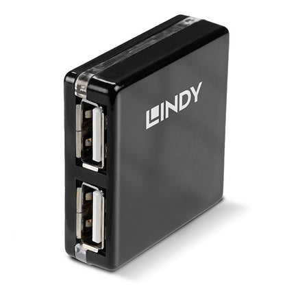 Lindy 42742 4 Port USB 2.0 Mini Hub – High Speed 480Mbps, Compact Black Design