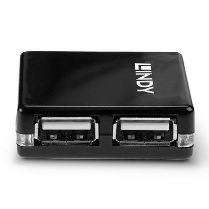 Lindy 42742 4 Port USB 2.0 Mini Hub – High Speed 480Mbps, Compact Black Design