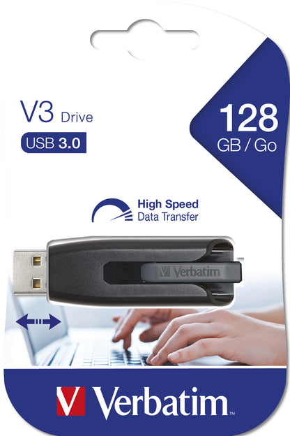 Verbatim 49189 USB 3.2 Gen 1 Flash Drive 128GB – Black Slide Design