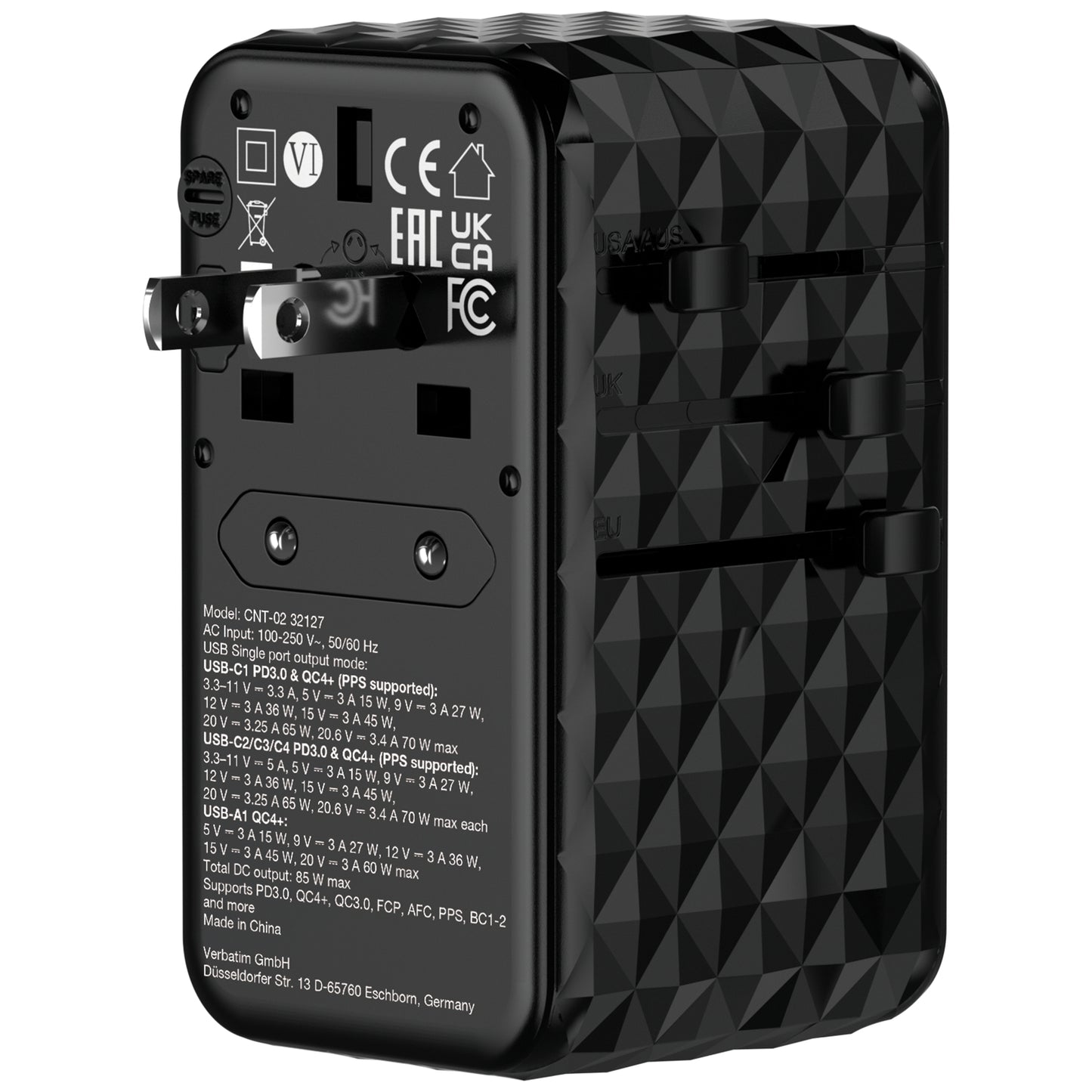Verbatim 32127 Smart Device Charger – 85W Retractable Cable GaN III Travel Adapter