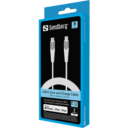 Sandberg 136-48 USB-C PD to Lightning MFI 2m Braided Fast Charging Cable – White