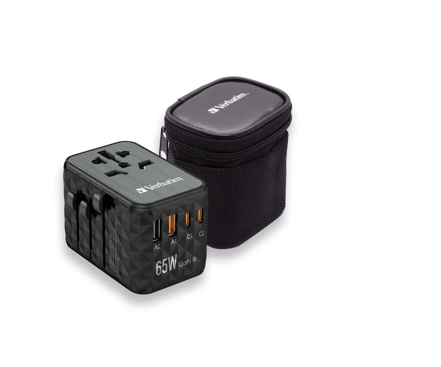 Verbatim 32120 UTA-05 65W GaN III Universal Travel Adapter – 2x USB-C PD, 2x USB-A, Black