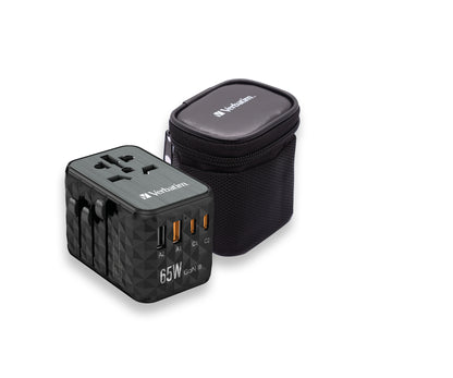 Verbatim 32120 UTA-05 65W GaN III Universal Travel Adapter – 2x USB-C PD, 2x USB-A, Black