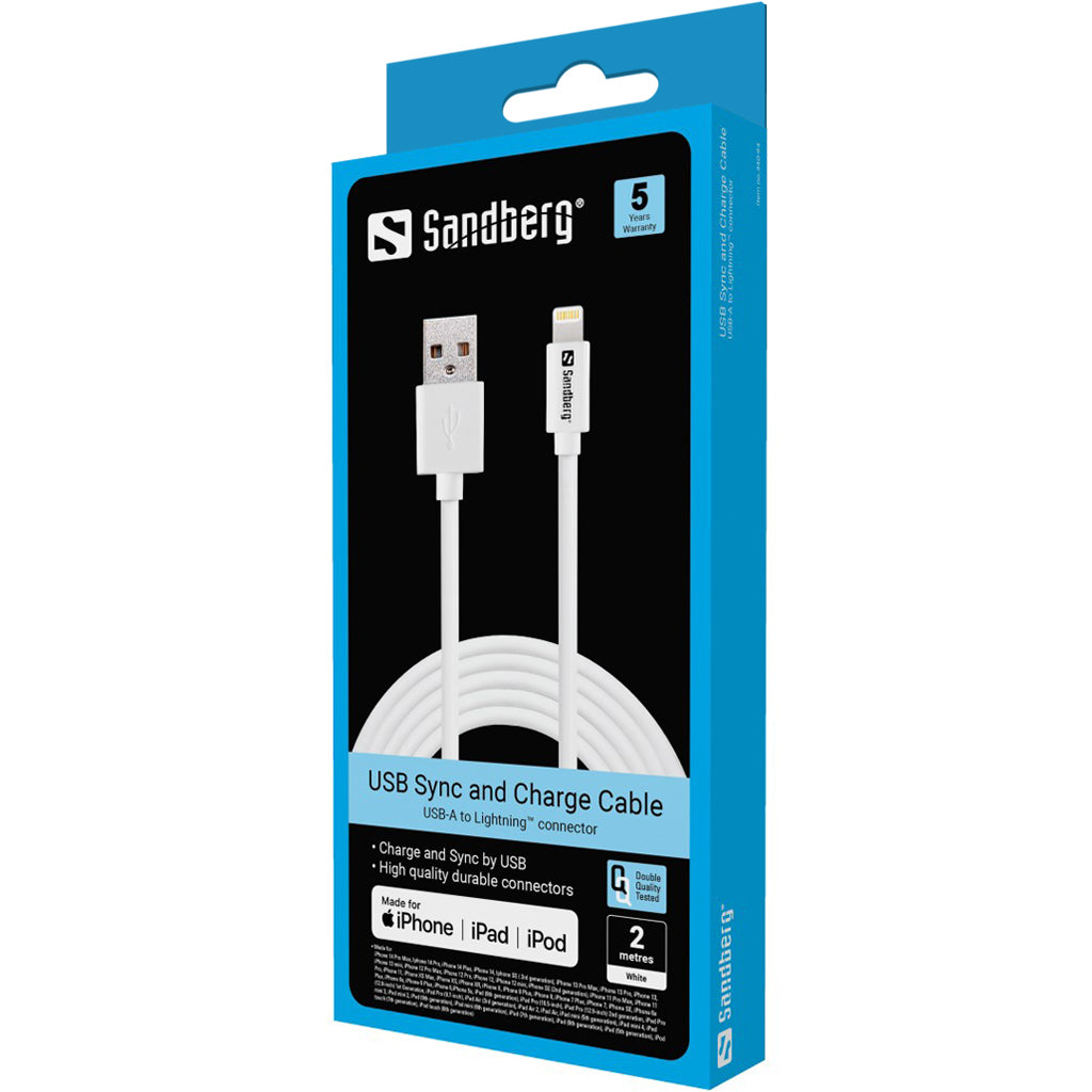 Sandberg 440-94 USB Lightning Cable 2m – Apple Approved, White, USB A