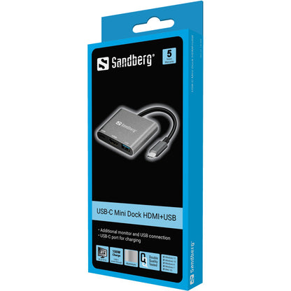Sandberg 136-00 USB-C Mini Dock HDMI+USB Graphics Adapter Aluminium