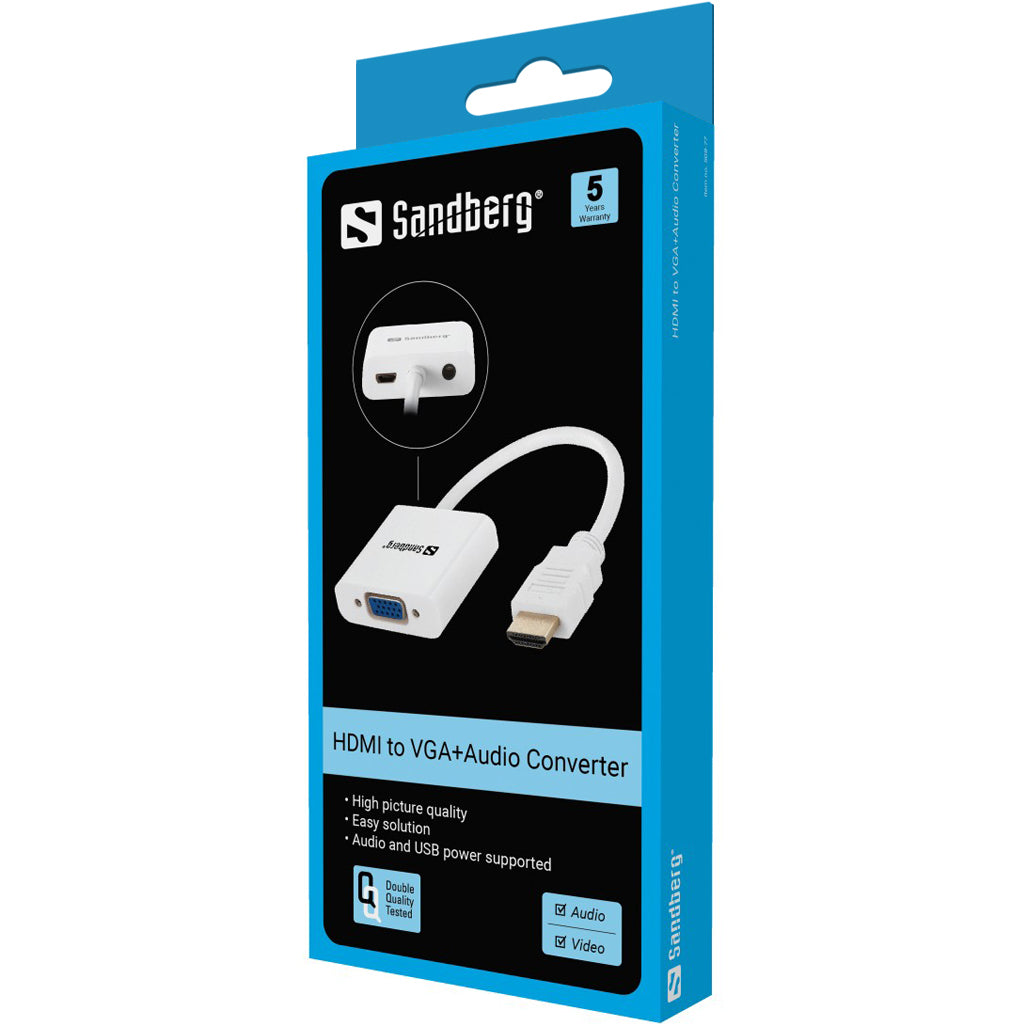 Sandberg 508-77 HDMI to VGA + Audio Converter – RoHS Certified, White