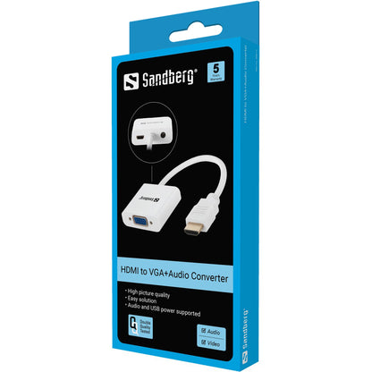 Sandberg 508-77 HDMI to VGA + Audio Converter – RoHS Certified, White
