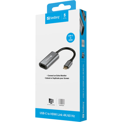 Sandberg 136-12 USB-C to HDMI Link 4K/60Hz Adapter – Aluminium, RoHS Certified