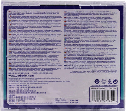 Verbatim 43285 Blank DVDs – DVD-RW 4.7GB 4x Jewel Case Single Disc