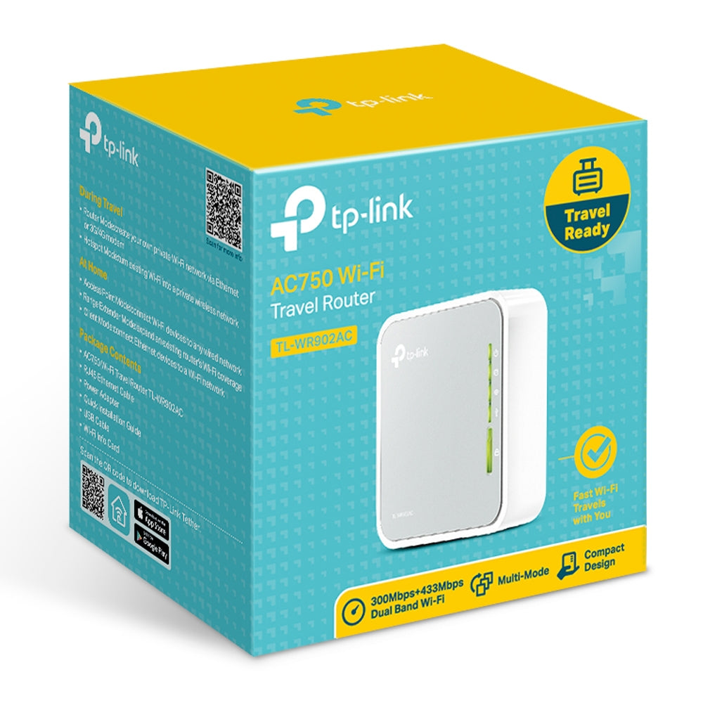 TP-Link TL-WR902AC Portable Dual-Band Wi-Fi 5 Router – 433Mbps, USB, White