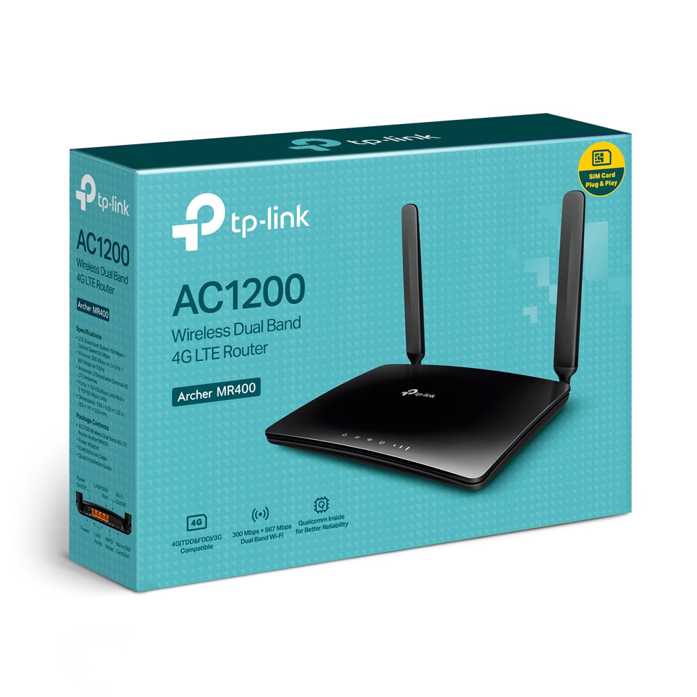 TP-Link ARCHERMR400 Wireless Router – AC1200 Dual Band 4G LTE, SIM Slot