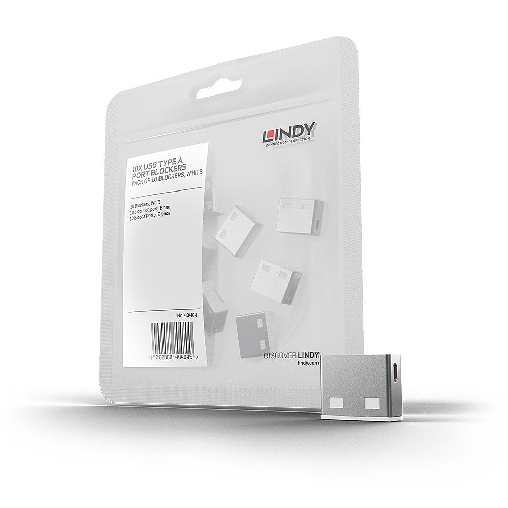 Lindy 40464 USB Port Blocker – 10 Pack, White, Physical USB Type-A Security