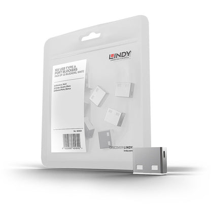 Lindy 40464 USB Port Blocker – 10 Pack, White, Physical USB Type-A Security