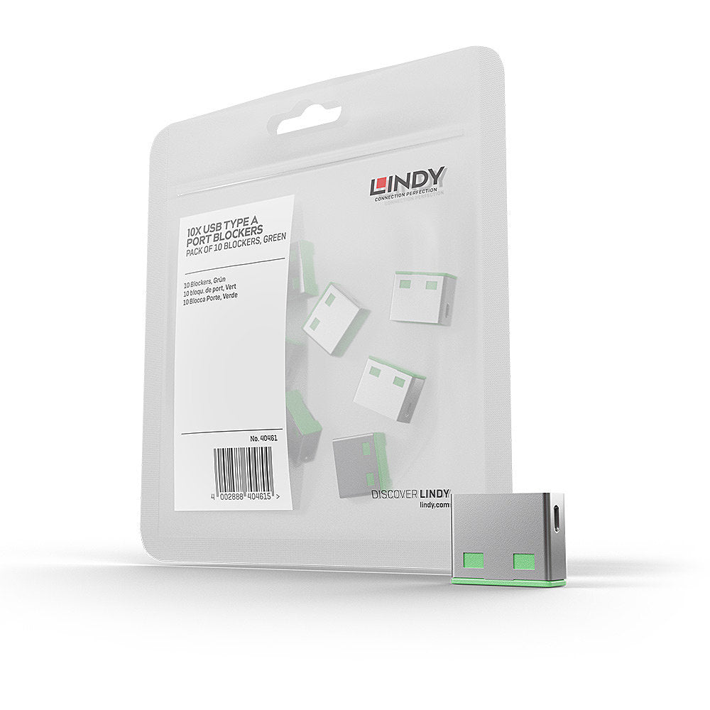 Lindy 40461 USB Port Blocker – 10 Pack Green | Physical USB Type-A Security