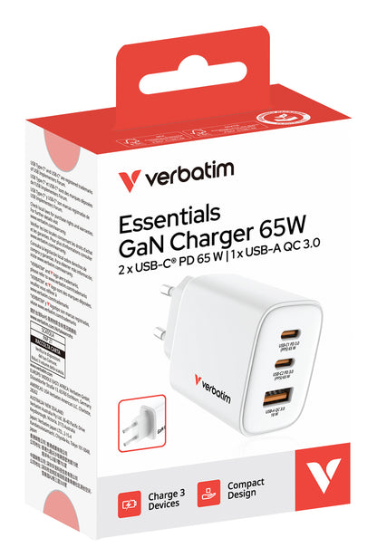 Verbatim 32353 GaN Charger 65W EU Plug White – USB-C Fast Charging
