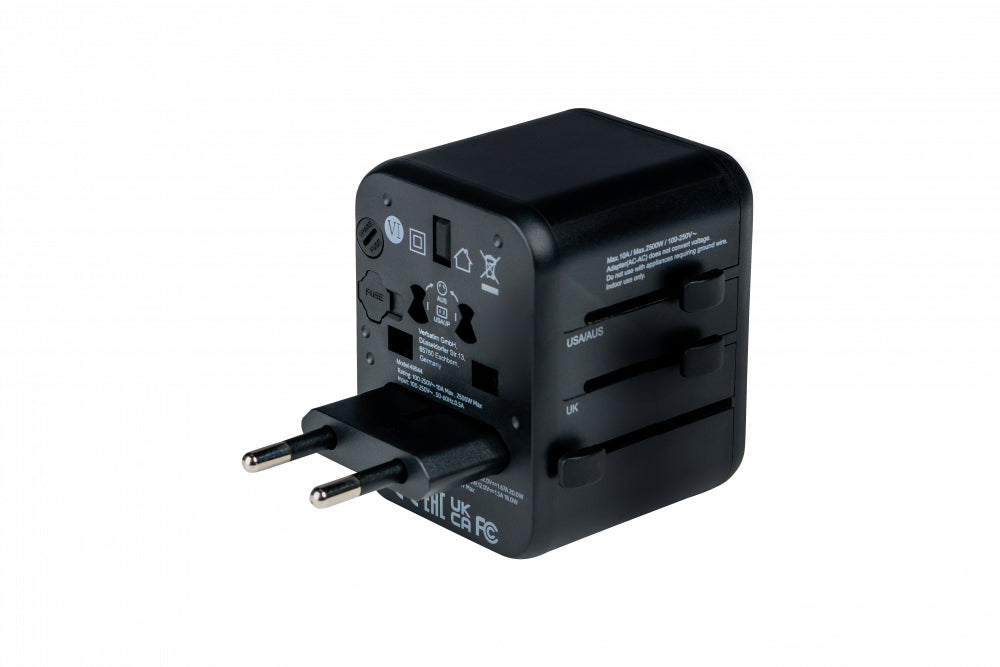 Verbatim 49544 Universal Travel Adapter – 20W Power Plug Adapter with USB-C PD & USB-A QC