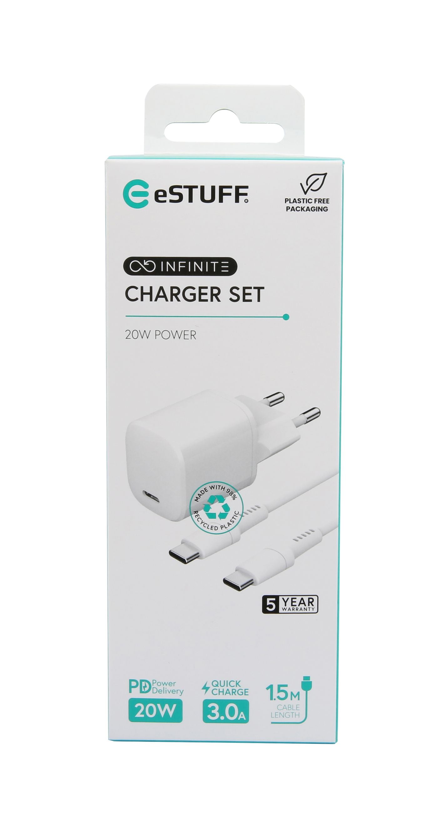 eSTUFF ES637500 Charger Kit – 20W USB-C PD Fast Charging White