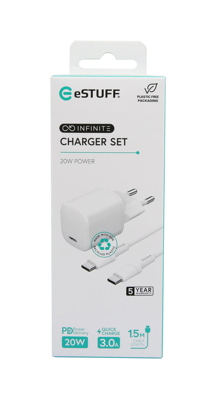 eSTUFF ES637500 Charger Kit – 20W USB-C PD Fast Charging White
