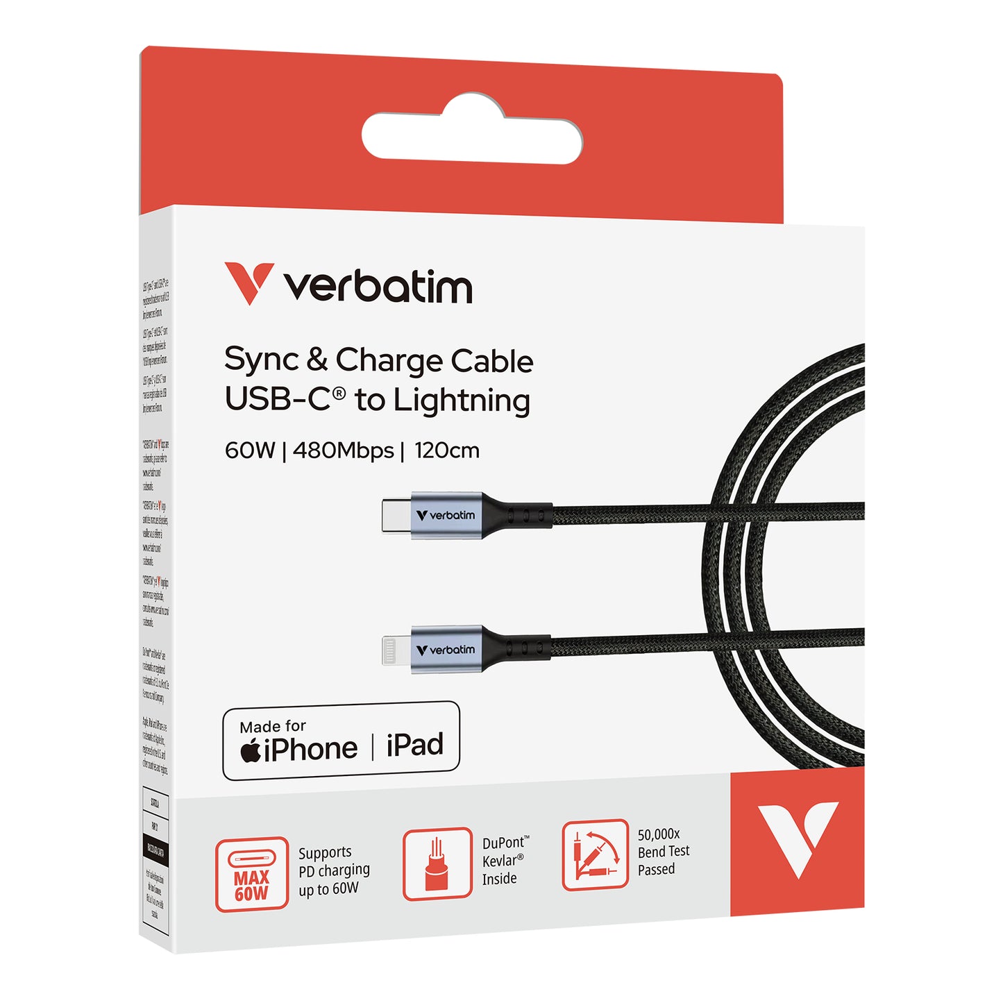 Verbatim 31844 USB-C to Lightning Cable – MFi Certified 1.2m 60W Black