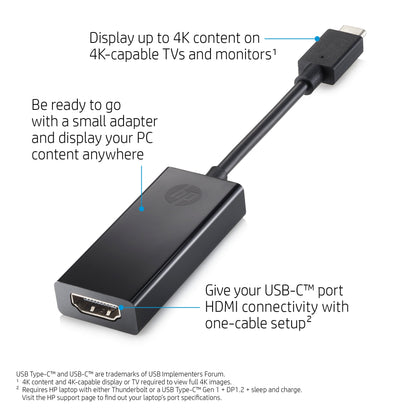 HP 2PC54AA#ABB USB-C to HDMI Adapter – 4K Ready, Black