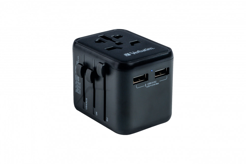 Verbatim 49543 Universal Travel Adapter – Power Plug Adapter 2x USB-A 12W Black