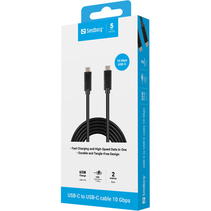 Sandberg 136-09 USB-C to USB-C 2m Cable – USB 3.1 Gen 2, 10Gbps, Black