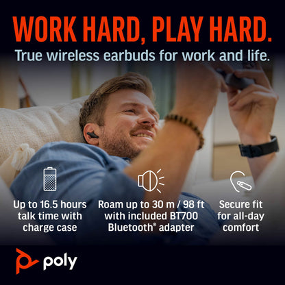 Poly 216065-02 Voyager Free 60+ UC Carbon Black Earbuds – Wireless Bluetooth Headset with Touchscreen Charging Case