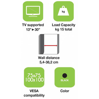 Techly ICA-LCD-923B TV Wall Mount – 13-30" Full-Motion, 15kg, Black