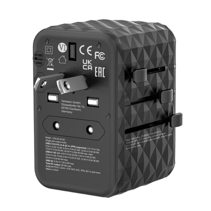 Verbatim 32120 UTA-05 65W GaN III Universal Travel Adapter – 2x USB-C PD, 2x USB-A, Black