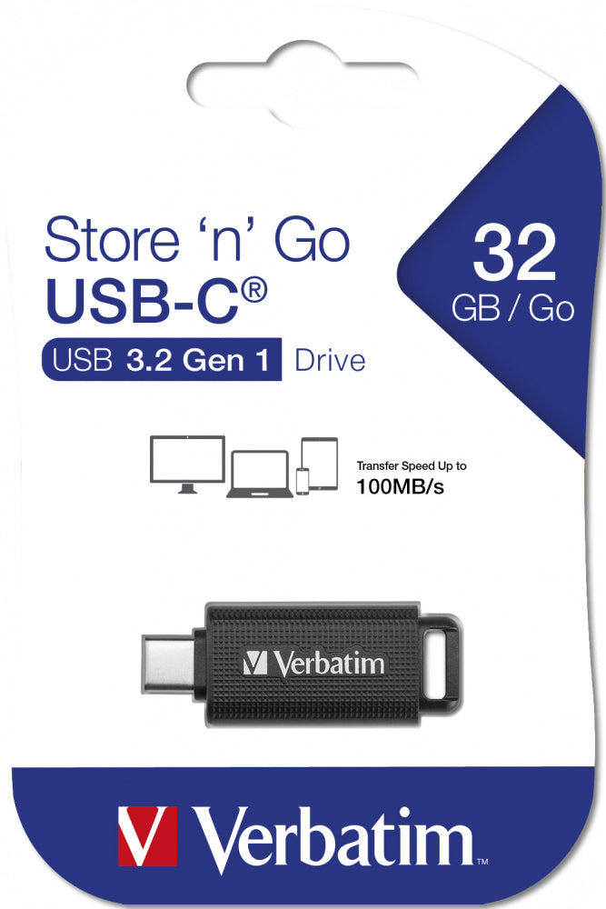 Verbatim 49459 USB Flash Drive – 128GB USB Type-C 3.2 Gen 1 Black
