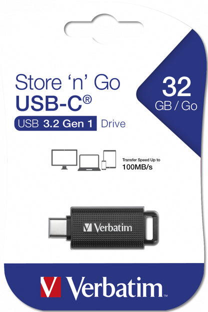 Verbatim 49459 USB Flash Drive – 128GB USB Type-C 3.2 Gen 1 Black