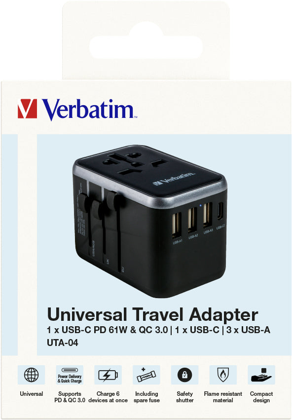 Verbatim 49546 Universal Travel Adapter – 61W 5-Port USB Charger