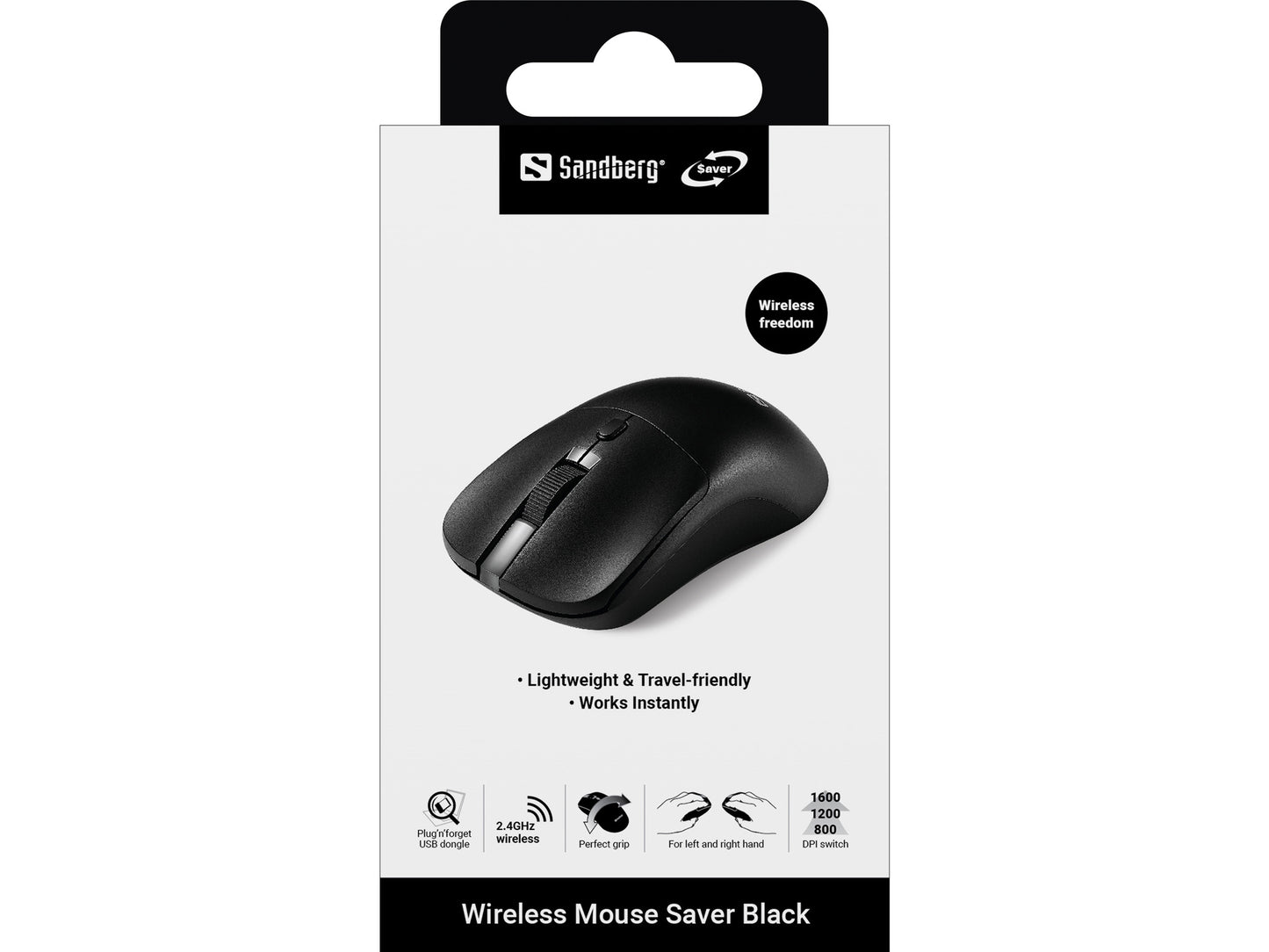 Sandberg 331-04 Wireless Mouse – Ambidextrous 1600 DPI 4-Button Black