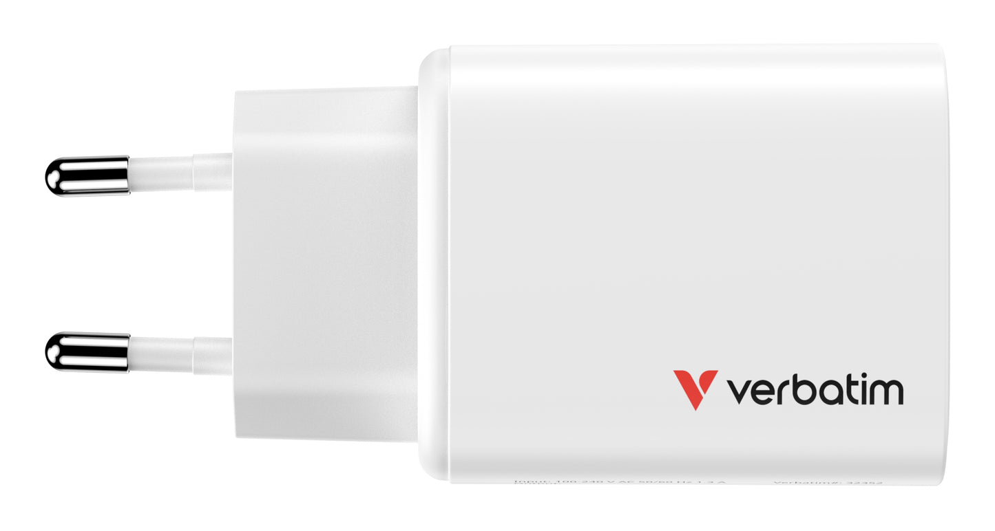Verbatim 32353 GaN Charger 65W EU Plug White – USB-C Fast Charging