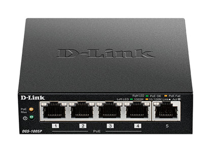 D-Link DGS-1005P/E 5-Port Gigabit Unmanaged PoE Network Switch – Metal Housing