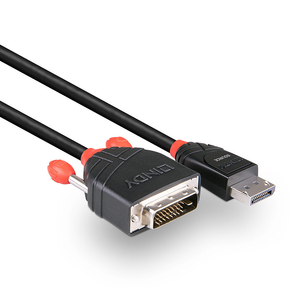 Lindy 41490 1m DisplayPort to DVI-D Cable – Gold Plated, 1920x1200, Black