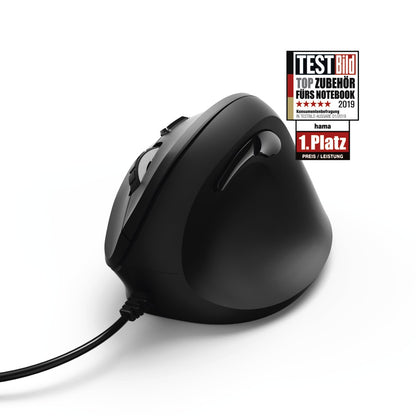 Hama 00182698 EMC-500 Vertical Ergonomic Mouse – USB Type-A, 1800 DPI, Black
