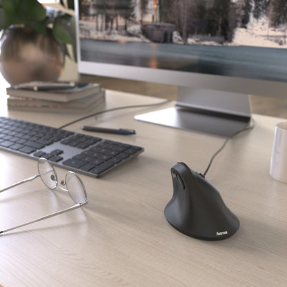 Hama 00182698 EMC-500 Vertical Ergonomic Mouse – USB Type-A, 1800 DPI, Black