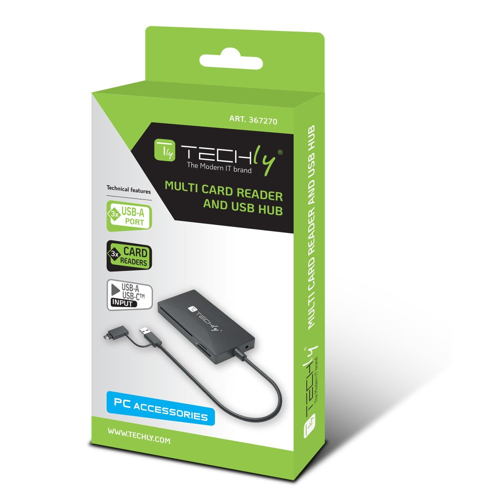 Techly IUSB-CARD-AC582 Card Reader – USB 3.2 Gen 1 Type-A/Type-C, Black