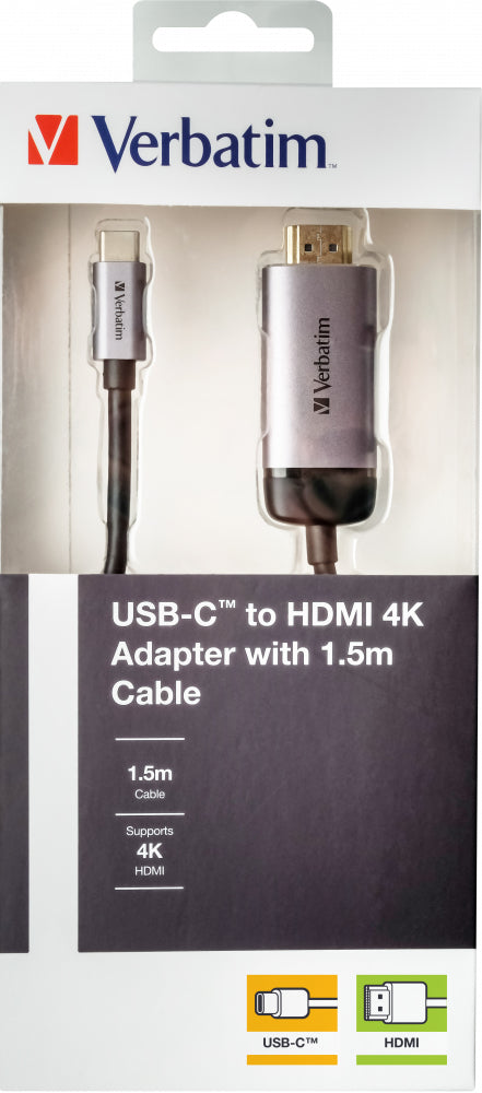 Verbatim 49144 USB Type-C to HDMI Video Adapter 1.5m Black/Silver