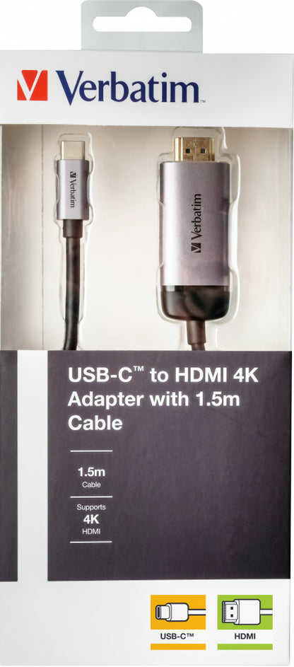 Verbatim 49144 USB Type-C to HDMI Video Adapter 1.5m Black/Silver