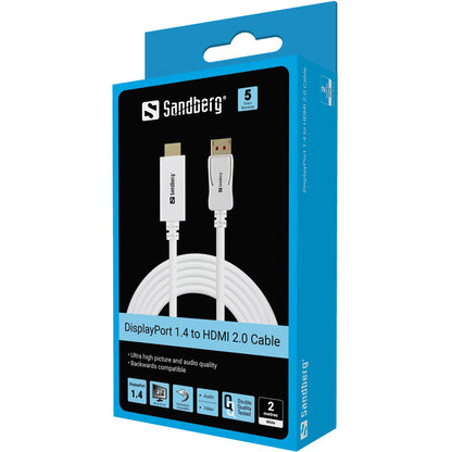 Sandberg 509-16 DisplayPort 1.4 to HDMI 2m Cable – 4K 60Hz Ultra HD White