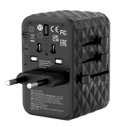 Verbatim 32120 UTA-05 65W GaN III Universal Travel Adapter – 2x USB-C PD, 2x USB-A, Black