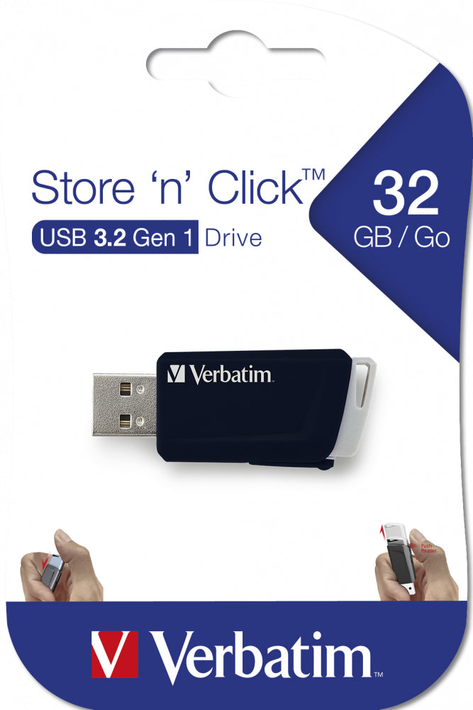 Verbatim 49307 USB Flash Drive – 32GB Store 'n' Click Black USB 3.2 Gen 1