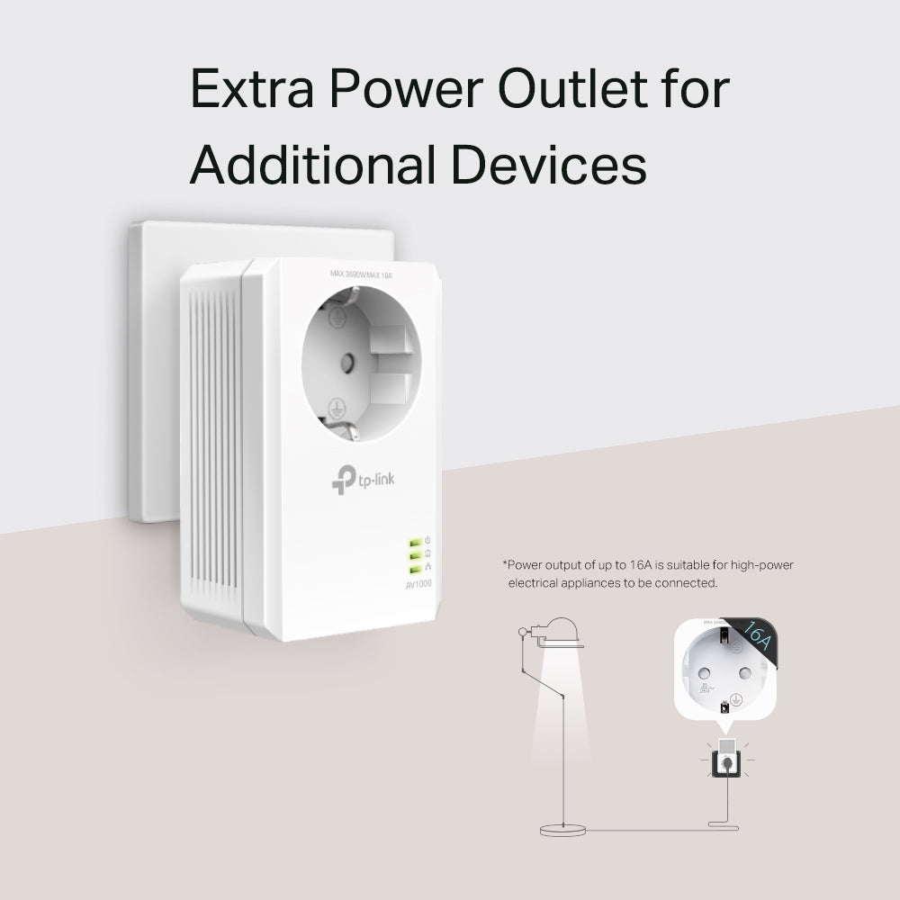 TP-Link TL-PA7017P KIT PowerLine Network Adapters – AV1000 Gigabit Passthrough Starter Kit