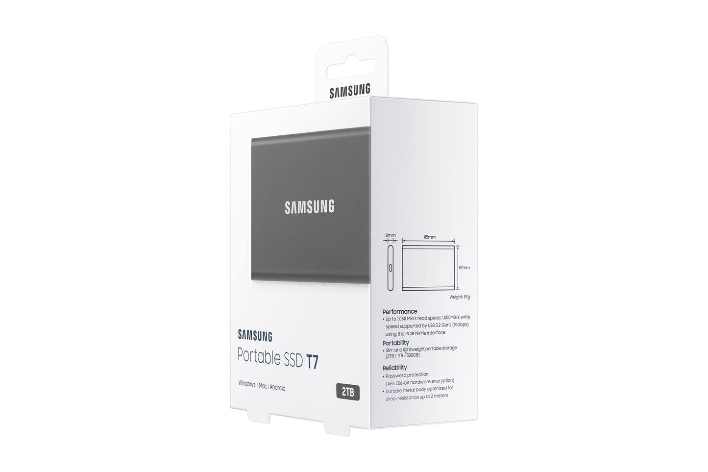 Samsung MU-PC2T0T/WW Portable SSD T7 2TB USB 3.2 Gen 2 Grey – 1050MB/s