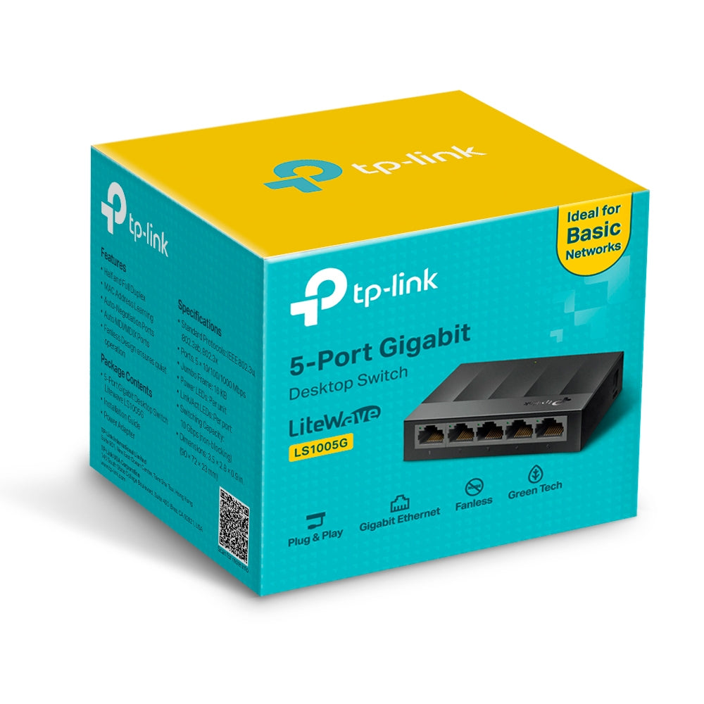 TP-Link LS1005G Unmanaged 5-Port Gigabit Ethernet Network Switch – Black