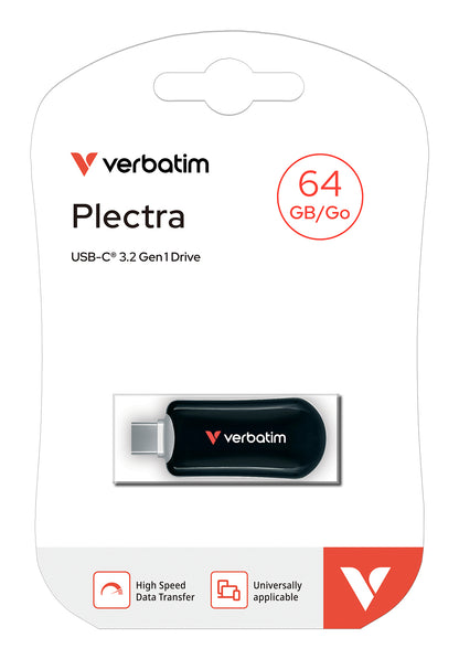 Verbatim 30224 USB-C Flash Drive 64GB Black – USB 3.2 Gen 1 Capless
